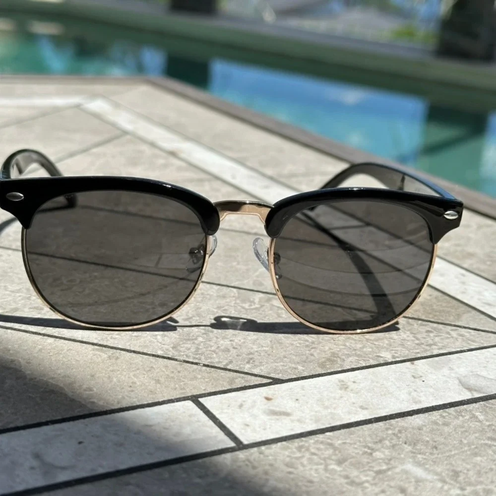 Happy Hour G2 Sunglasses Black Gold Clubmaster Style Dark Smoke Lens Eyewear